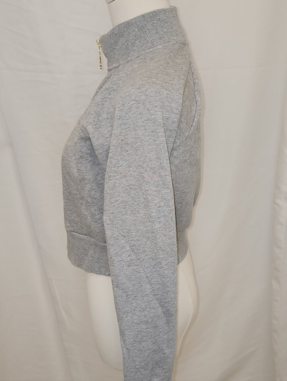 PINK x LoveShackFancy Gray Cropped Full-Zip Sweatshirt Jacket Size S - Picture 4 of 6